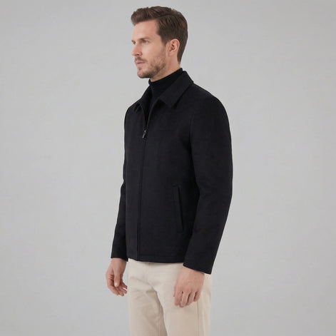 Herren Wollmischjacke Hüftlang Minimalistisch mit Reißverschluss