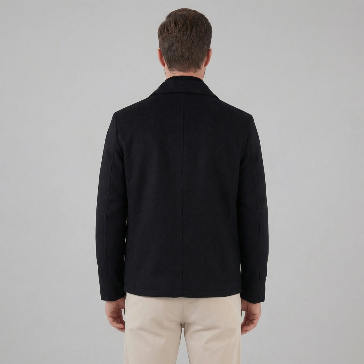Herren Wollmischjacke Hüftlang Minimalistisch mit Reißverschluss