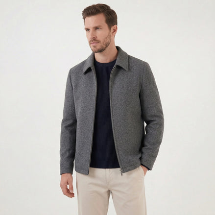 Herren Wollmischjacke Hüftlang Minimalistisch mit Reißverschluss
