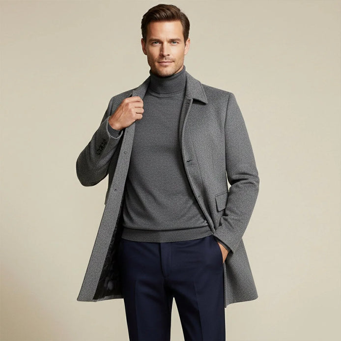Herren Wollmischmantel Tailliert Langer Schnitt