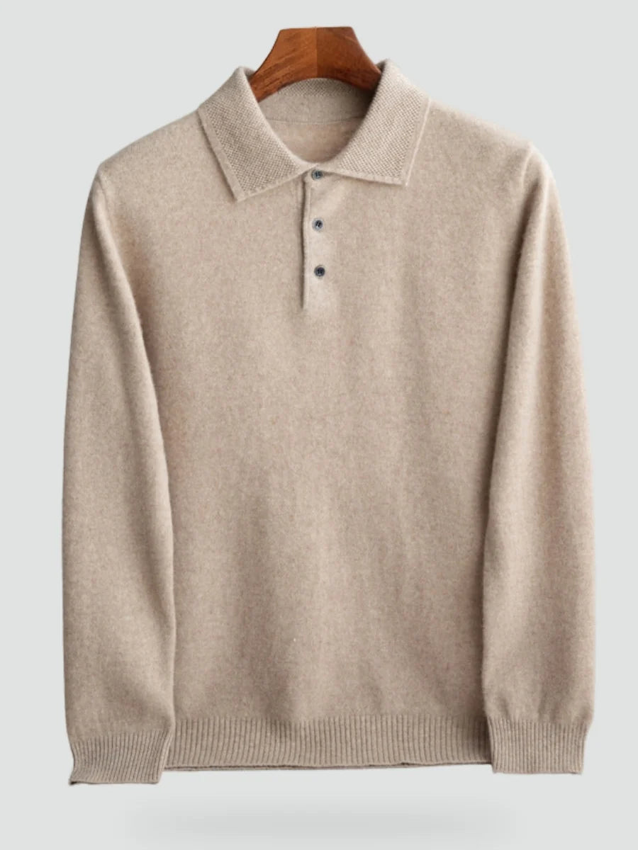 Herren Wollpullover mit Polokragen und Drei-Knopf-Verschluss