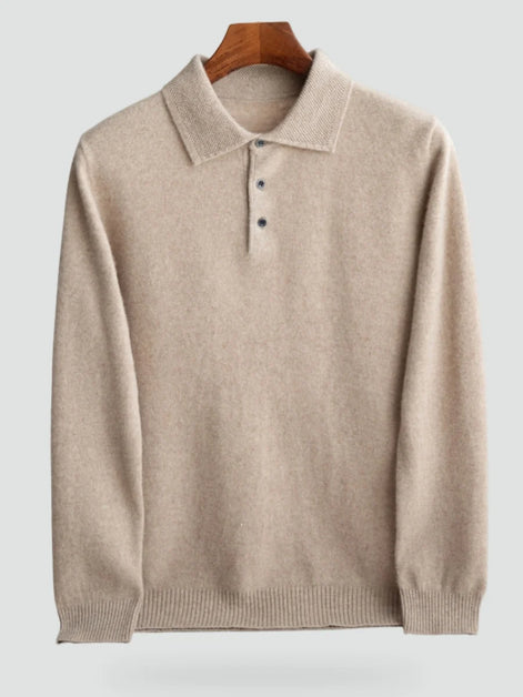 Herren Wollpullover mit Polokragen und Drei-Knopf-Verschluss