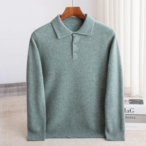Herren Wollpullover mit Polokragen und Drei-Knopf-Verschluss