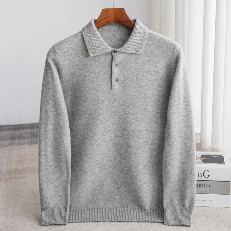 Herren Wollpullover mit Polokragen und Drei-Knopf-Verschluss
