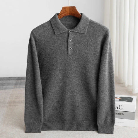 Herren Wollpullover mit Polokragen und Drei-Knopf-Verschluss