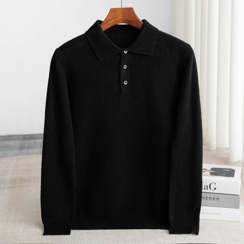 Herren Wollpullover mit Polokragen und Drei-Knopf-Verschluss