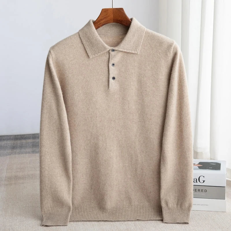 Herren Wollpullover mit Polokragen und Drei-Knopf-Verschluss