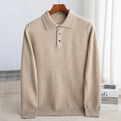 Herren Wollpullover mit Polokragen und Drei-Knopf-Verschluss