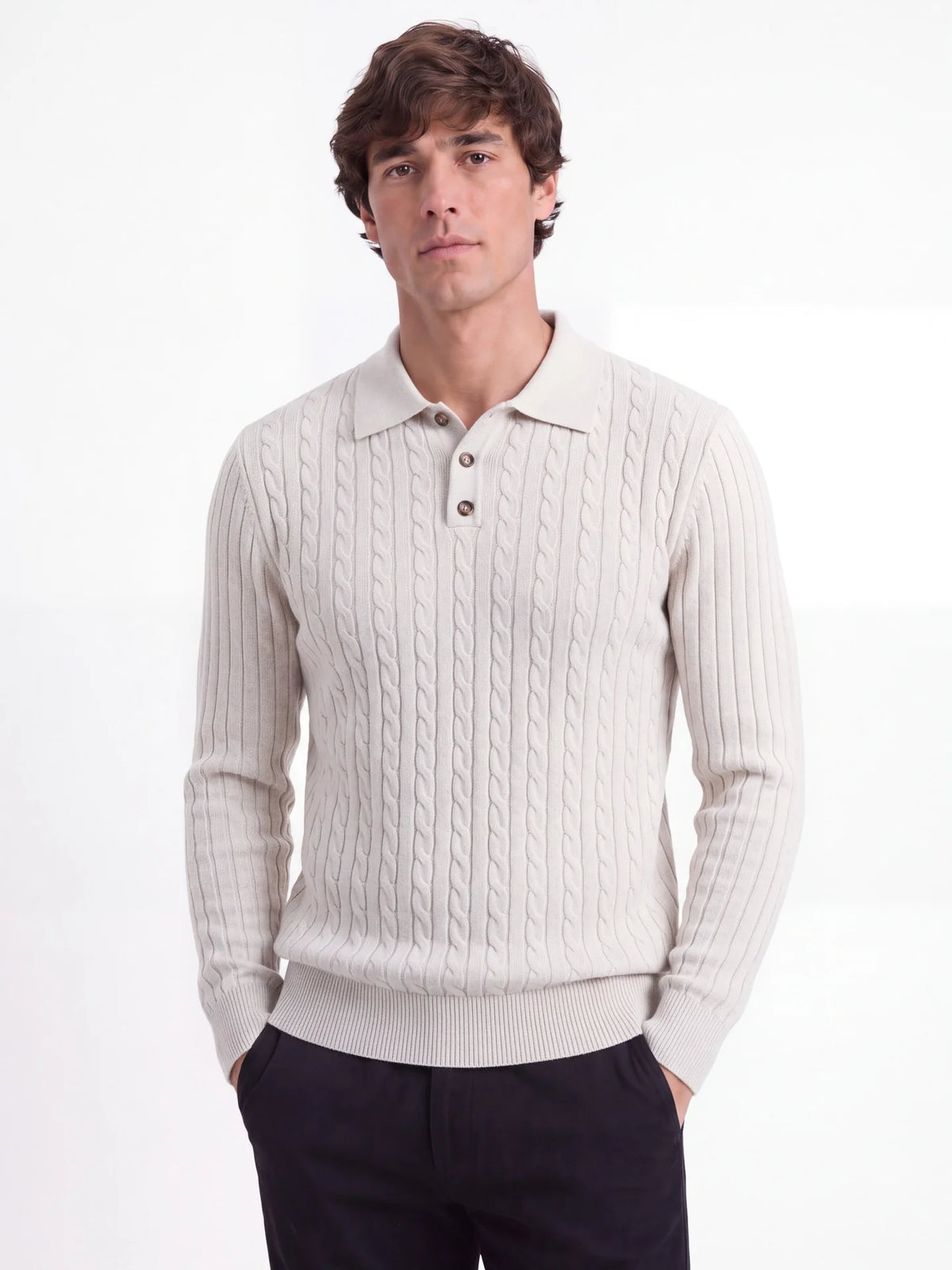 Herren Wollpullover mit Umlegekragen Langarm für Herbst-Winter