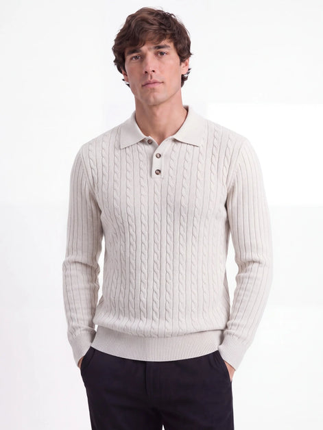 Herren Wollpullover mit Umlegekragen Langarm für Herbst-Winter