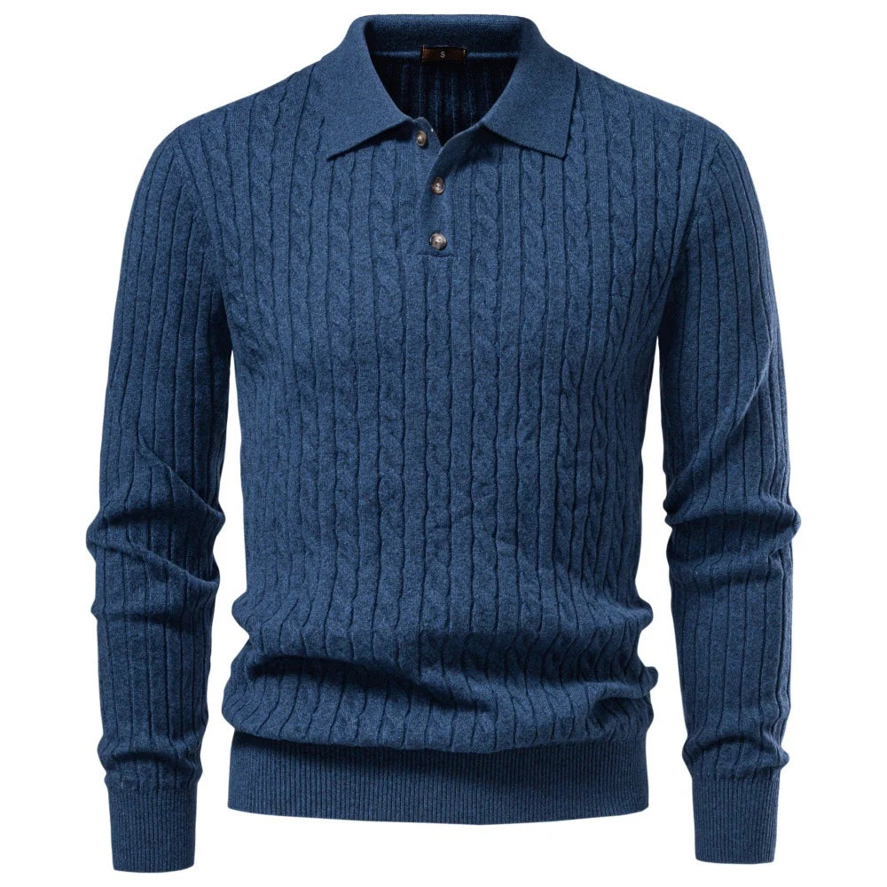 Herren Wollpullover mit Umlegekragen Langarm für Herbst-Winter