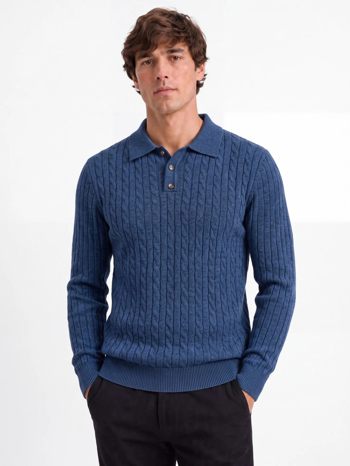 Herren Wollpullover mit Umlegekragen Langarm für Herbst-Winter