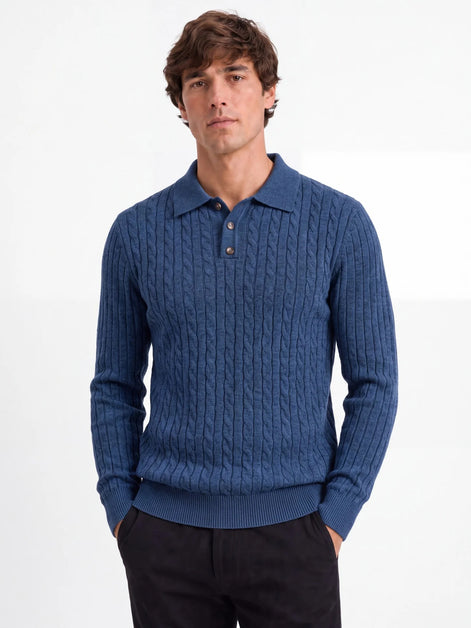 Herren Wollpullover mit Umlegekragen Langarm für Herbst-Winter