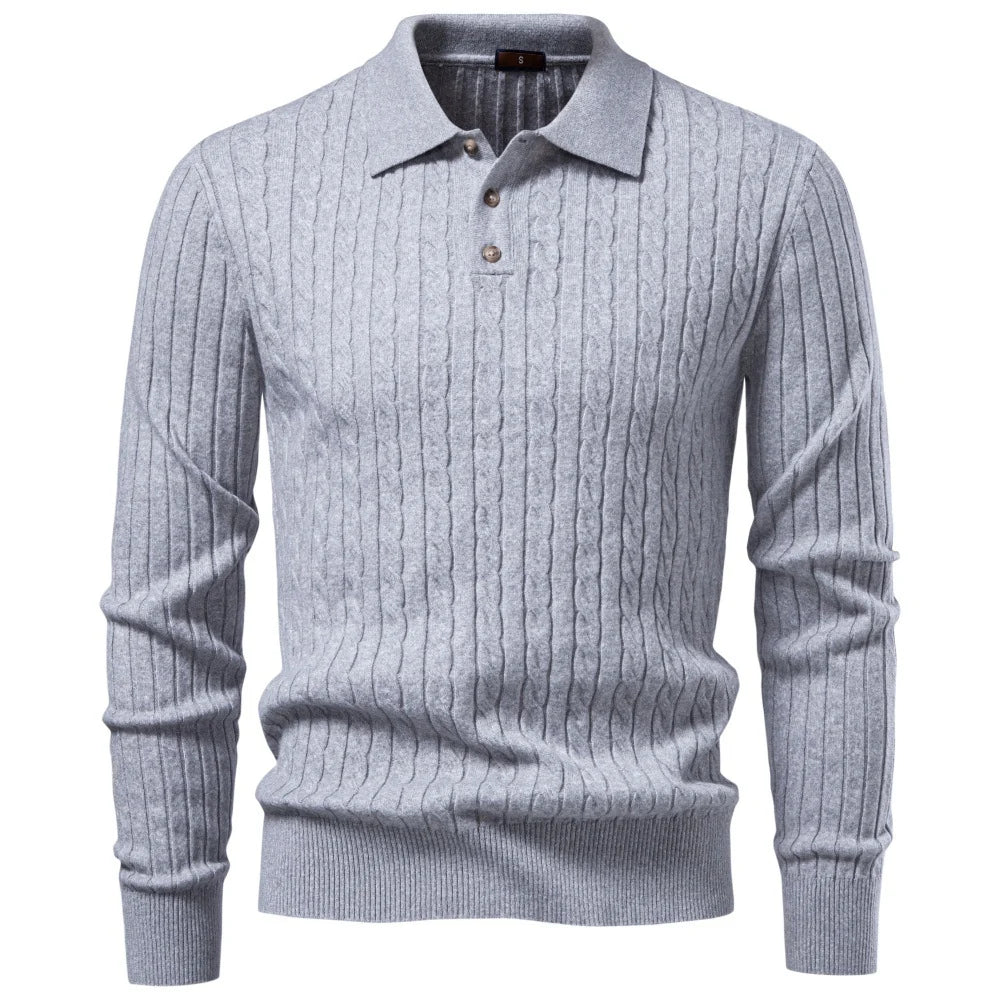 Herren Wollpullover mit Umlegekragen Langarm für Herbst-Winter