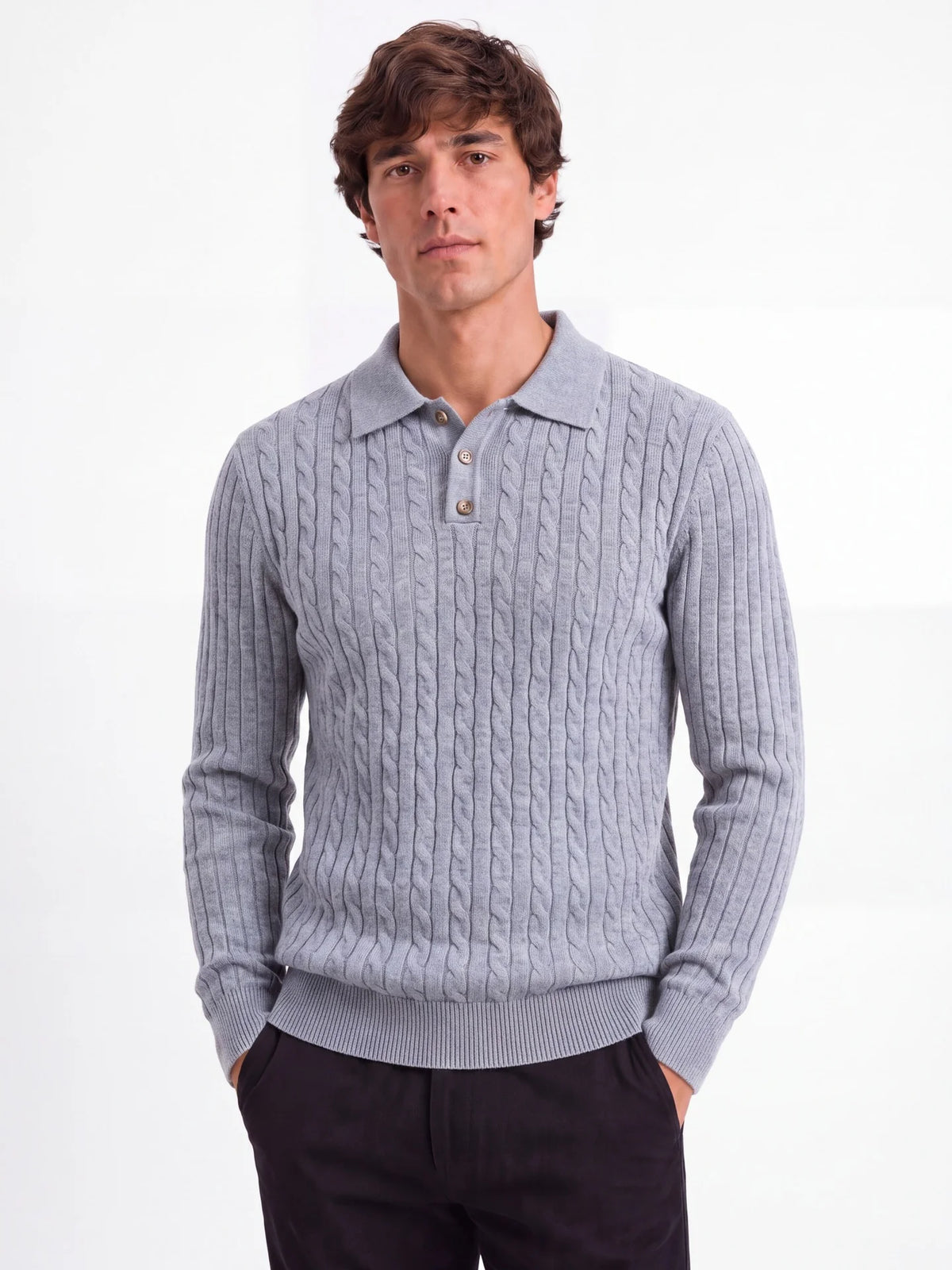 Herren Wollpullover mit Umlegekragen Langarm für Herbst-Winter