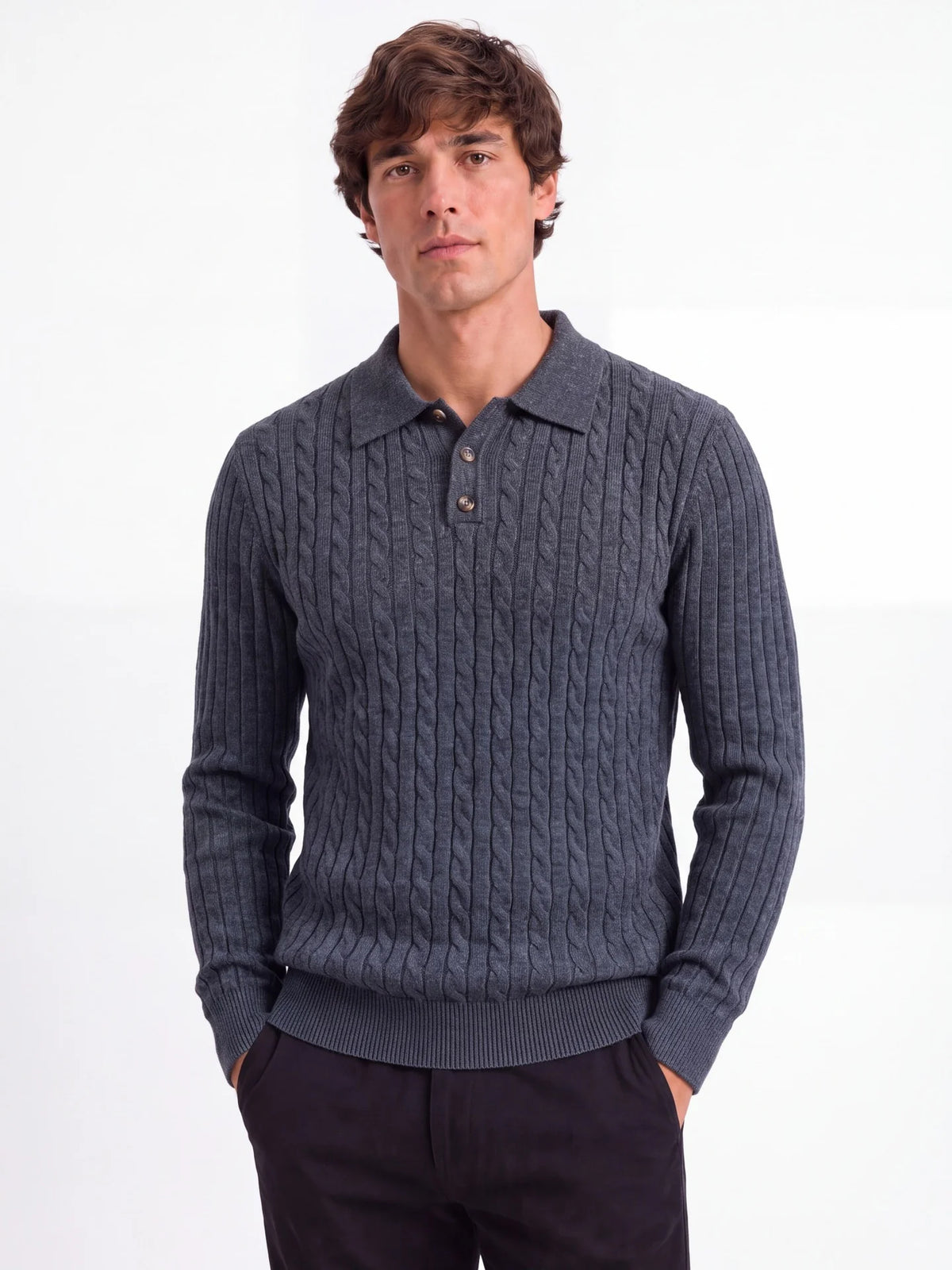 Herren Wollpullover mit Umlegekragen Langarm für Herbst-Winter