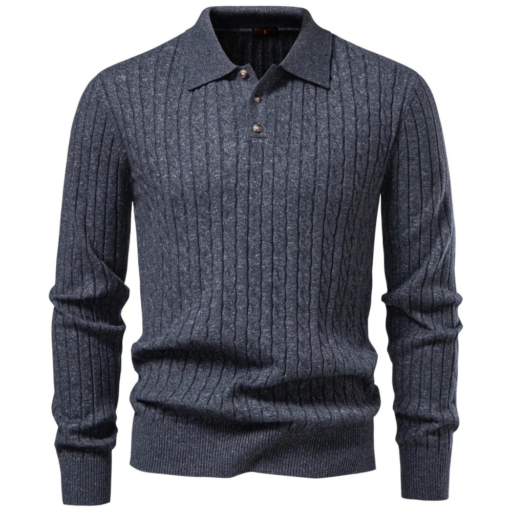 Herren Wollpullover mit Umlegekragen Langarm für Herbst-Winter