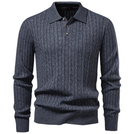 Herren Wollpullover mit Umlegekragen Langarm für Herbst-Winter