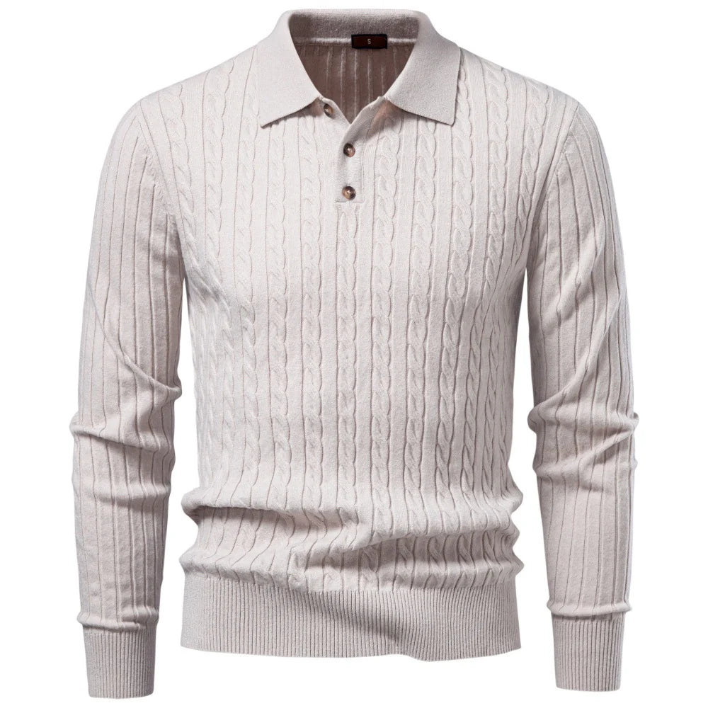 Herren Wollpullover mit Umlegekragen Langarm für Herbst-Winter