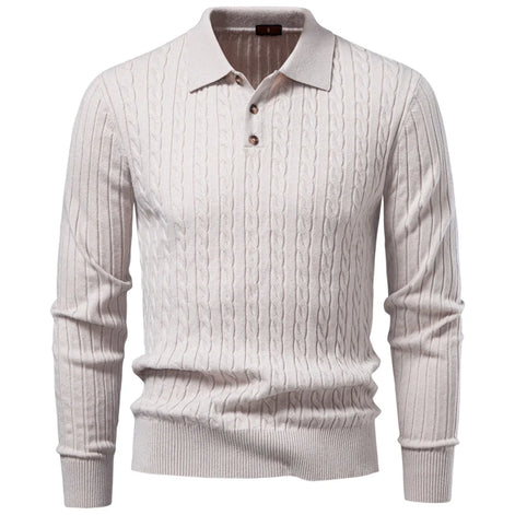 Herren Wollpullover mit Umlegekragen Langarm für Herbst-Winter