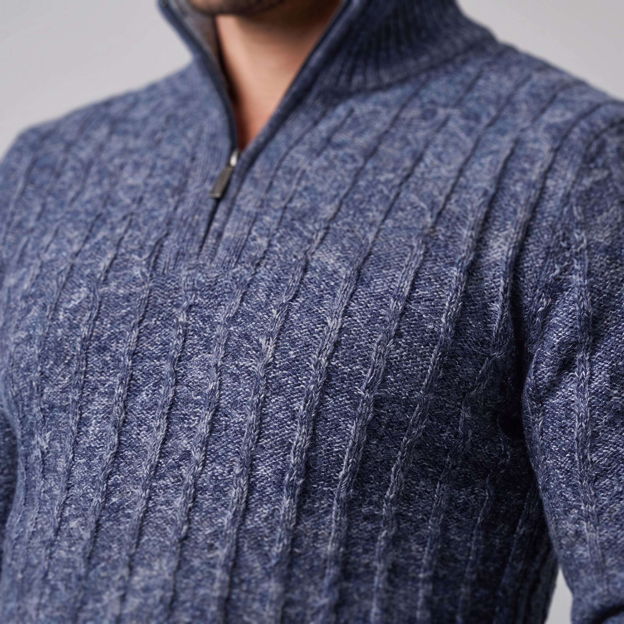 Herren Zopfmuster-Pullover mit Quarter-Zip