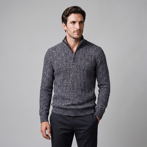 Herren Zopfmuster-Pullover mit Quarter-Zip