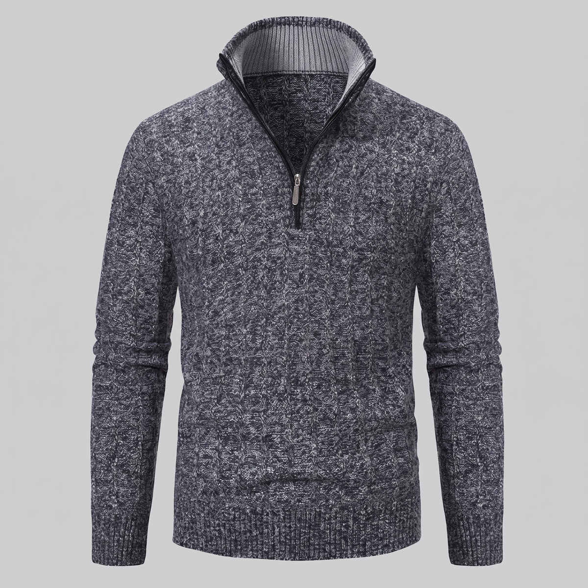Herren Zopfmuster-Pullover mit Quarter-Zip