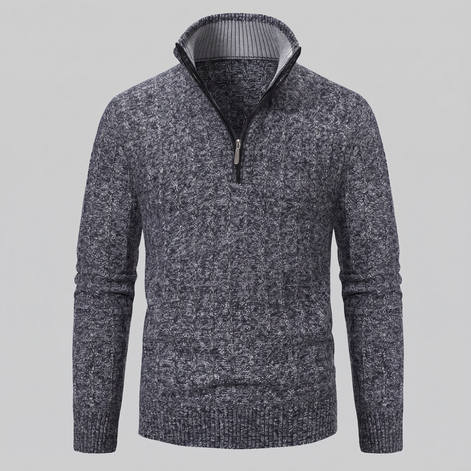 Herren Zopfmuster-Pullover mit Quarter-Zip