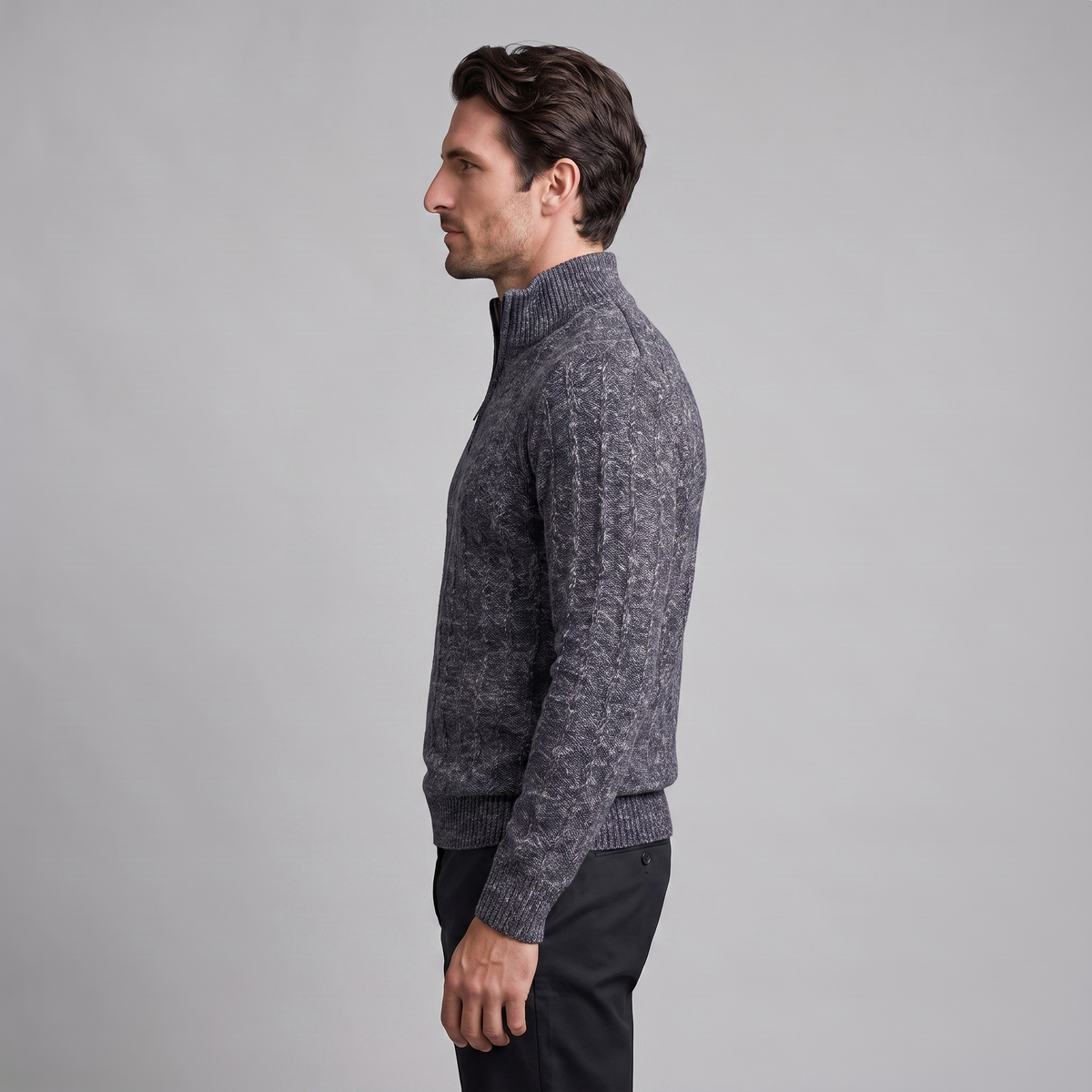 Herren Zopfmuster-Pullover mit Quarter-Zip