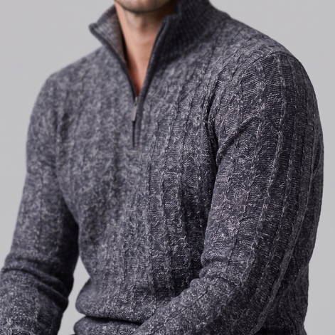Herren Zopfmuster-Pullover mit Quarter-Zip