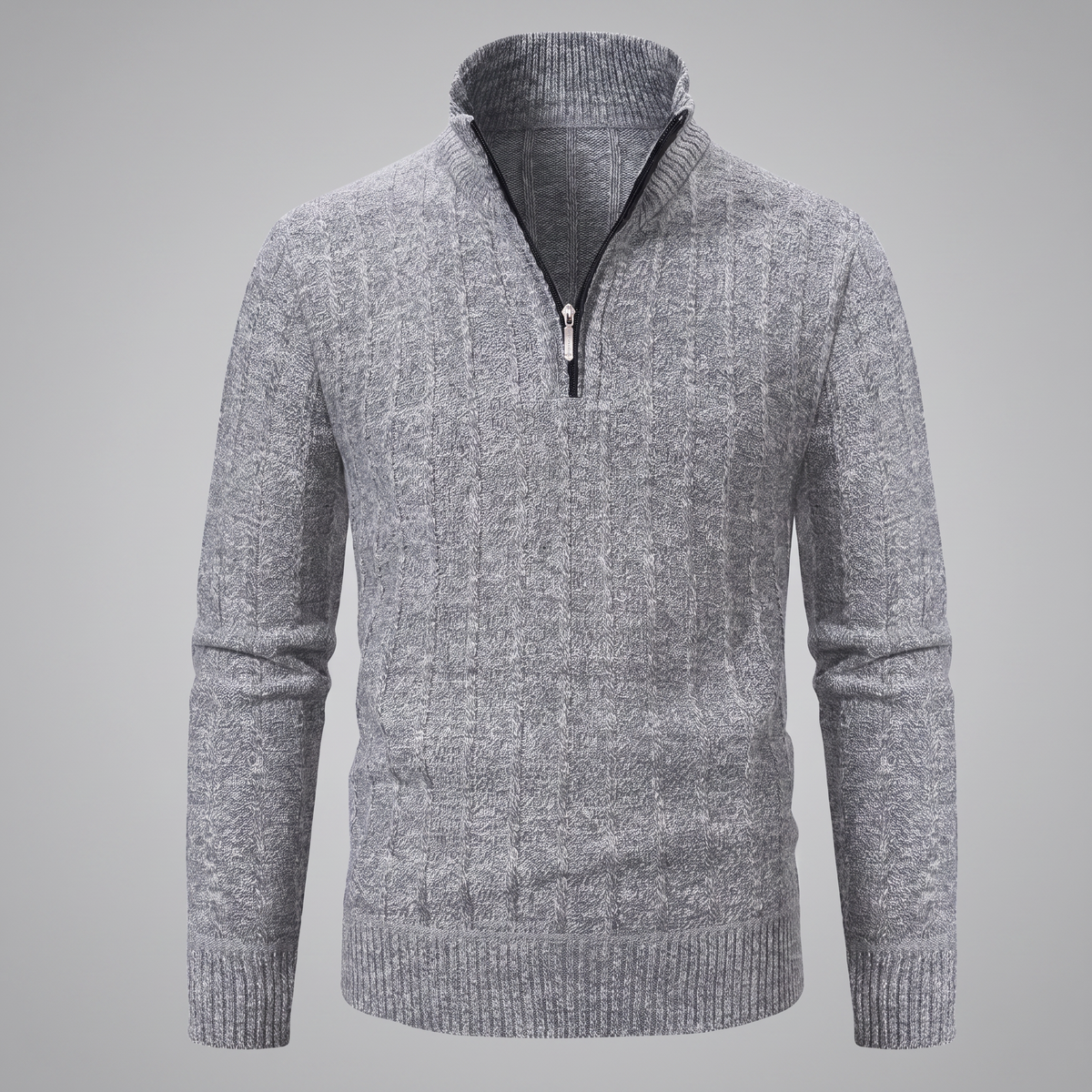 Herren Zopfmuster-Pullover mit Quarter-Zip