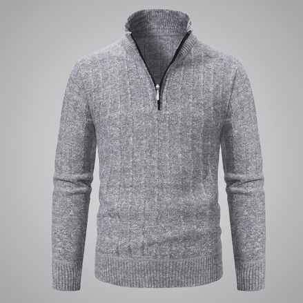 Herren Zopfmuster-Pullover mit Quarter-Zip