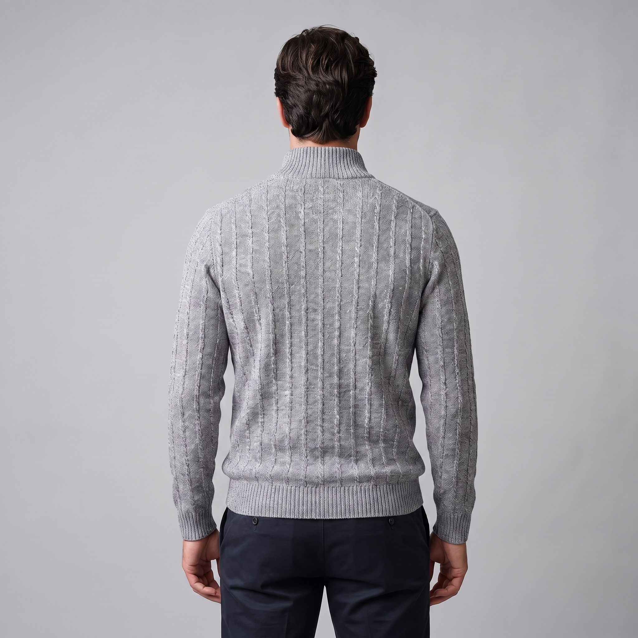 Herren Zopfmuster-Pullover mit Quarter-Zip