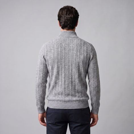 Herren Zopfmuster-Pullover mit Quarter-Zip