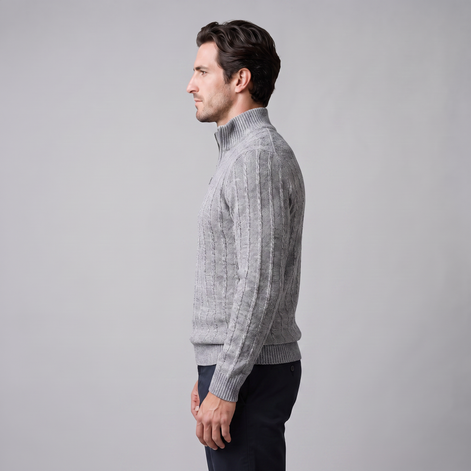 Herren Zopfmuster-Pullover mit Quarter-Zip