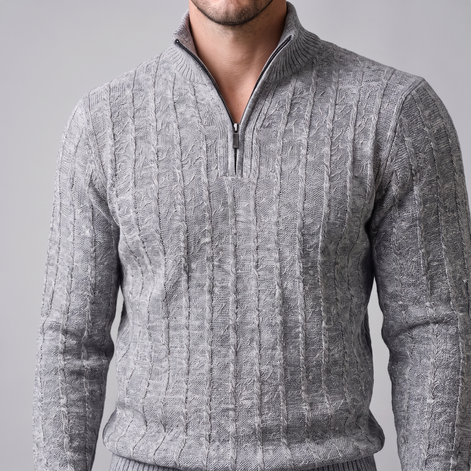 Herren Zopfmuster-Pullover mit Quarter-Zip