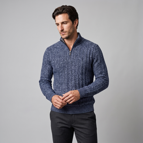 Herren Zopfmuster-Pullover mit Quarter-Zip