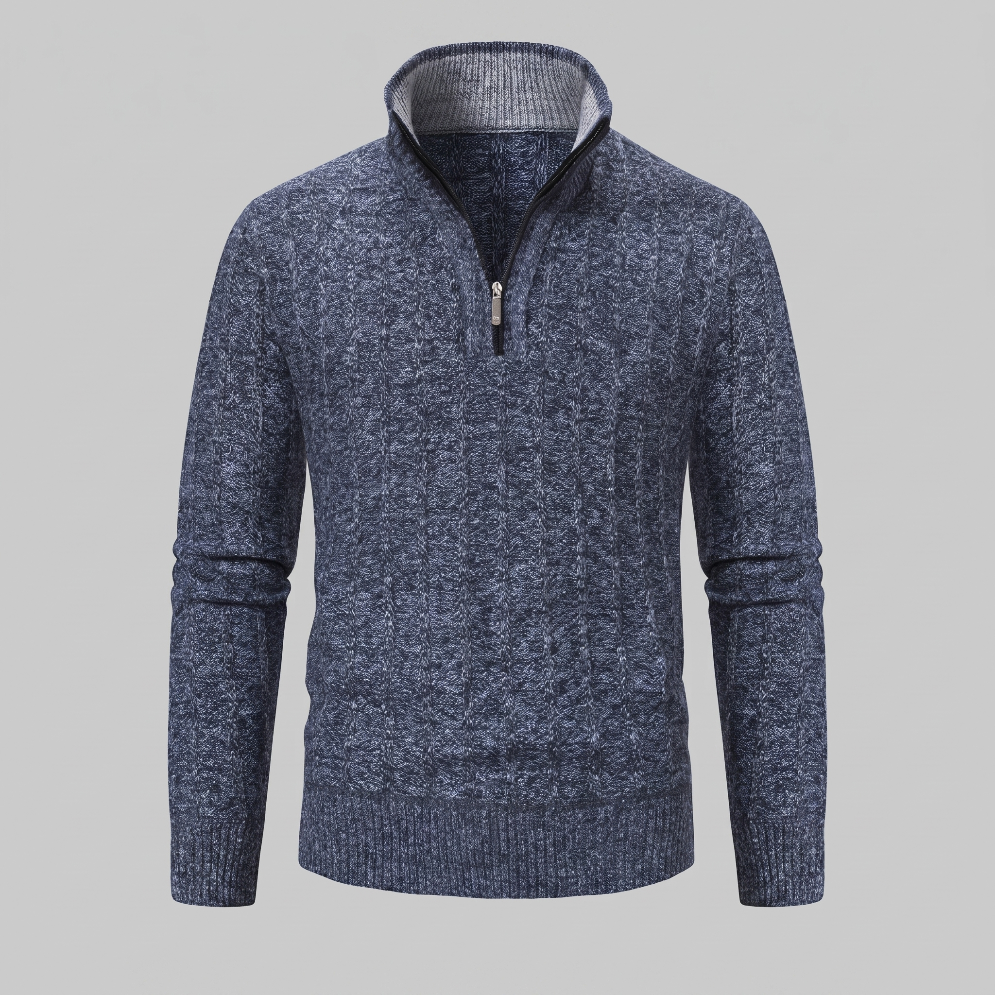 Herren Zopfmuster-Pullover mit Quarter-Zip
