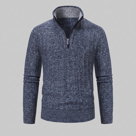 Herren Zopfmuster-Pullover mit Quarter-Zip