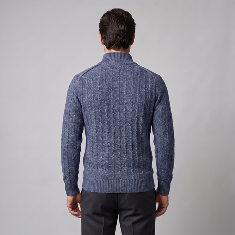 Herren Zopfmuster-Pullover mit Quarter-Zip