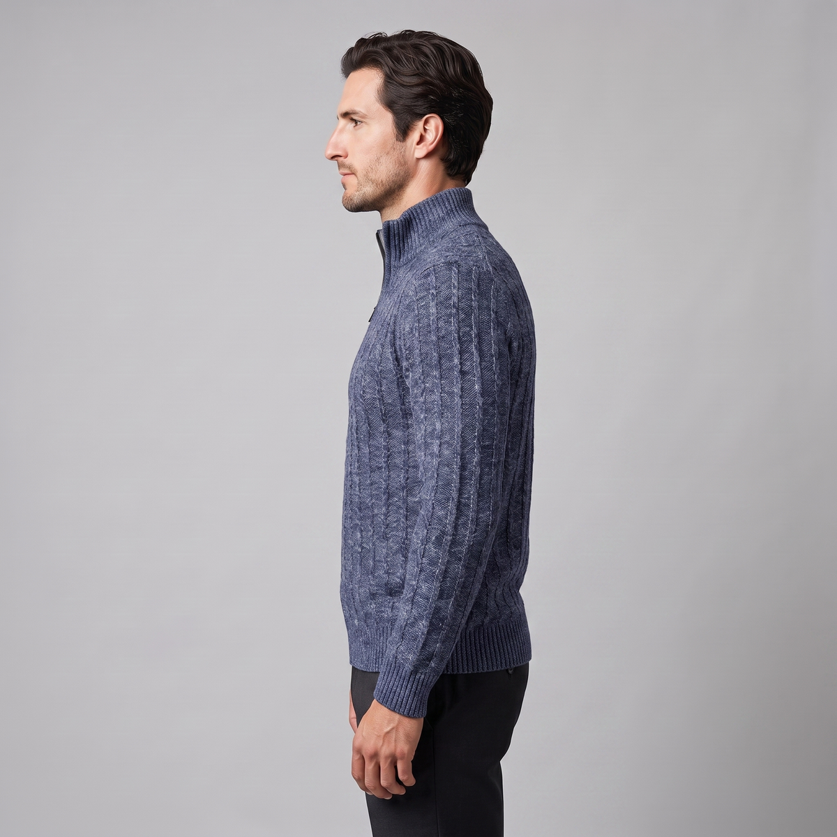 Herren Zopfmuster-Pullover mit Quarter-Zip