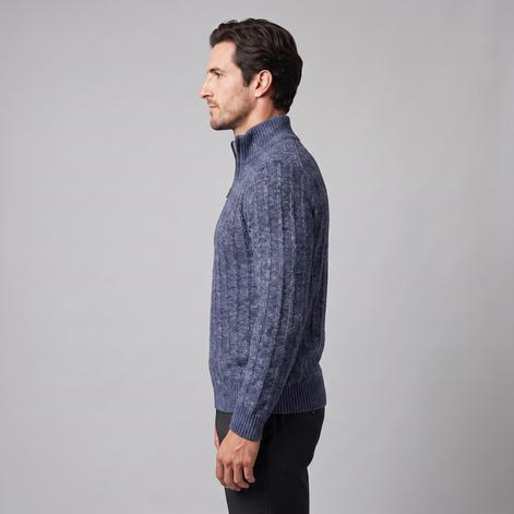 Herren Zopfmuster-Pullover mit Quarter-Zip