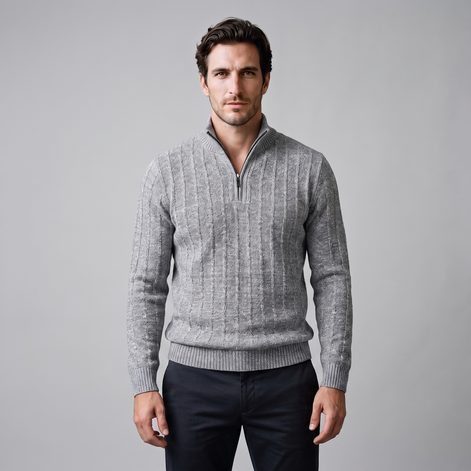Herren Zopfmuster-Pullover mit Quarter-Zip
