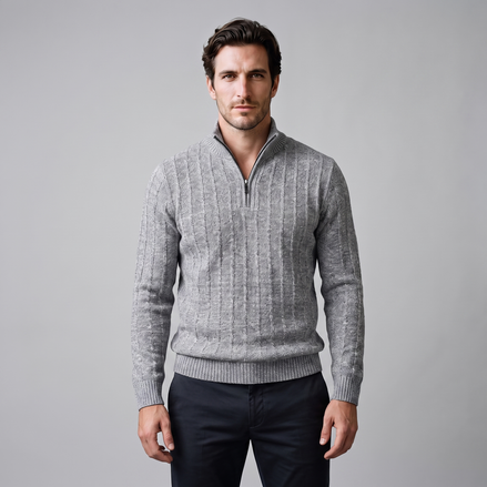 Herren Zopfmuster-Pullover mit Quarter-Zip