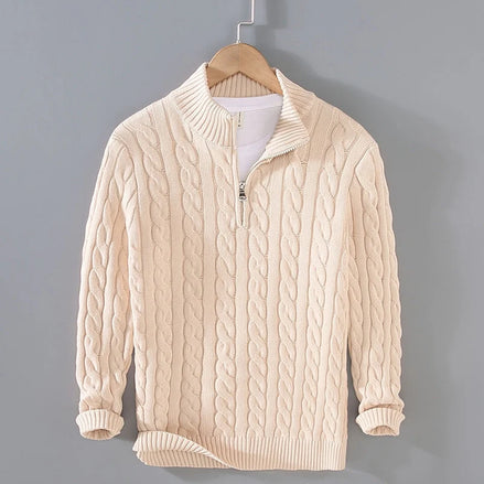 Herren Zopfmuster Pullover mit Viertelreißverschluss