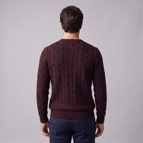Herren Zopfstrick-Pullover aus Wolle mit Rundhalsausschnitt