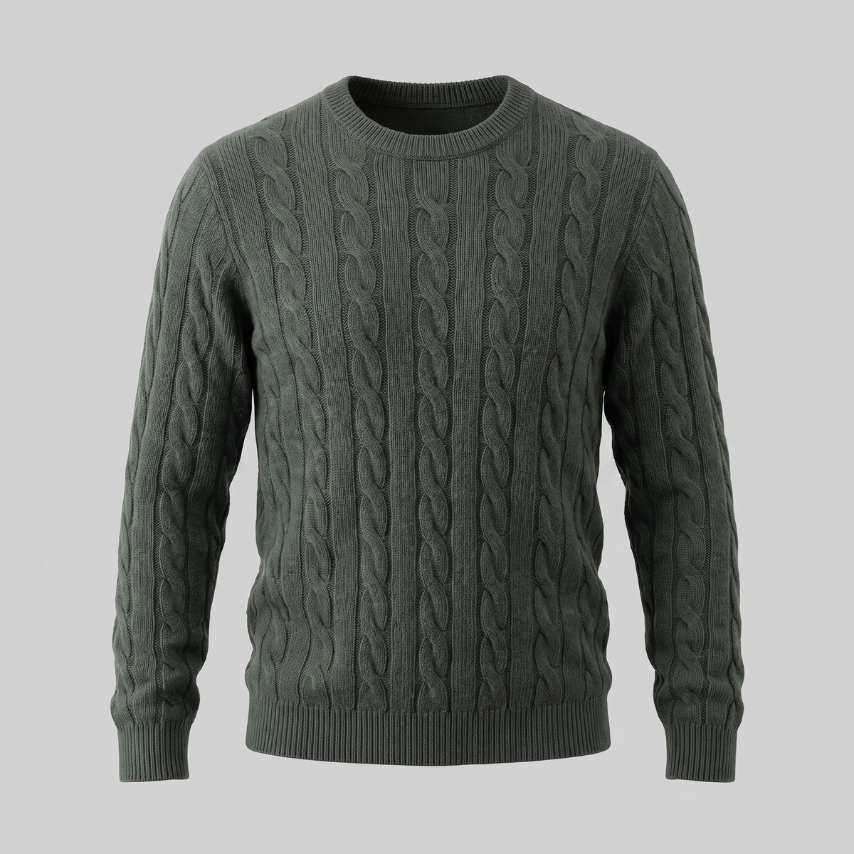 Herren Zopfstrick-Pullover aus Wolle mit Rundhalsausschnitt