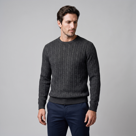 Herren Zopfstrick-Pullover mit Rundhals
