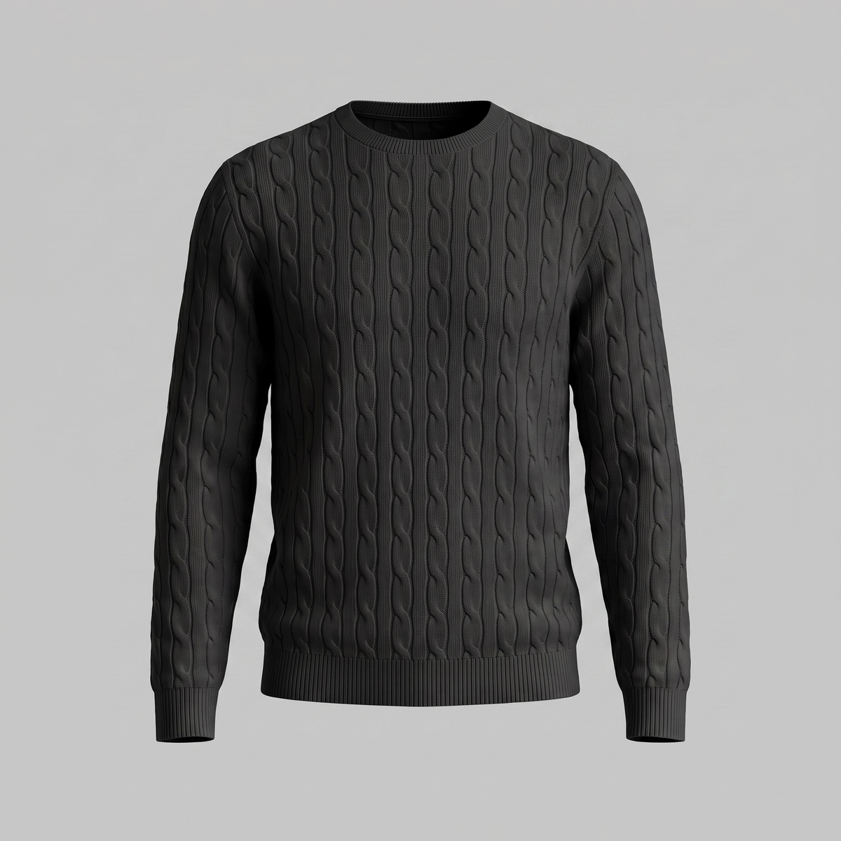 Herren Zopfstrick-Pullover mit Rundhals