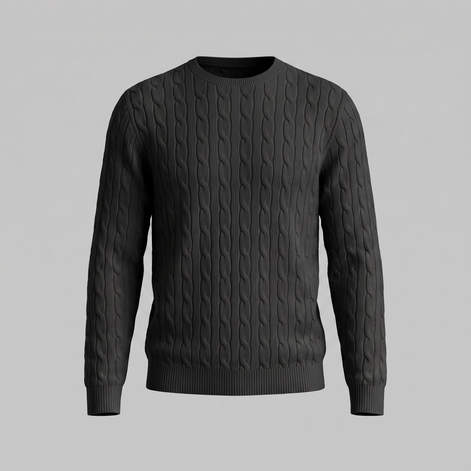 Herren Zopfstrick-Pullover mit Rundhals